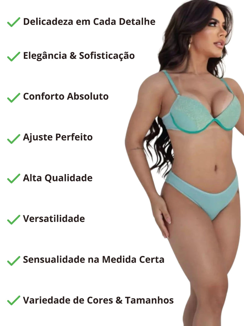 Conjunto de Lingerie Calcinha e Sutiã com detalhes em Renda