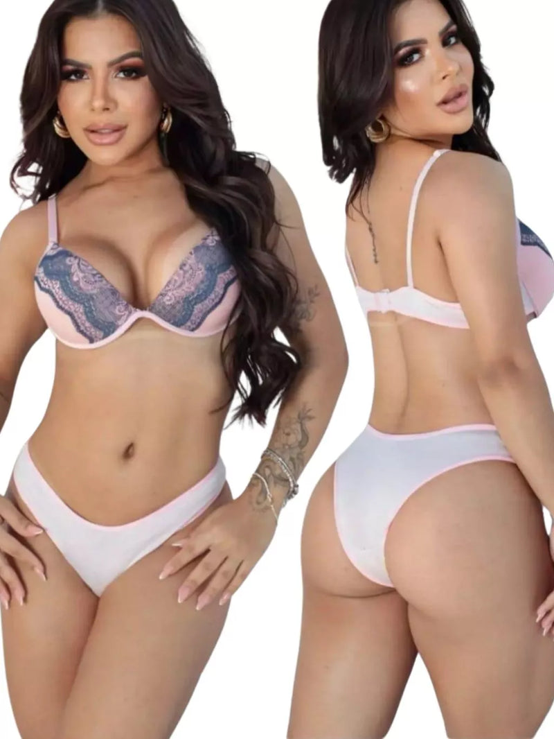 Conjunto de Lingerie Calcinha e Sutiã com detalhes em Renda